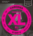 ECB81-5 Chromes Комплект струн для 5-струнной бас-гитары, Light, 45-132, Long Scale, D'Addario